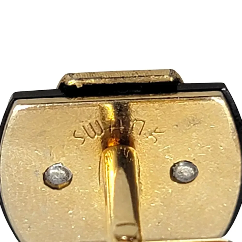 Vintage Swank Initial T Cufflinks Gold Tone Black Monogram Mid Century Mens